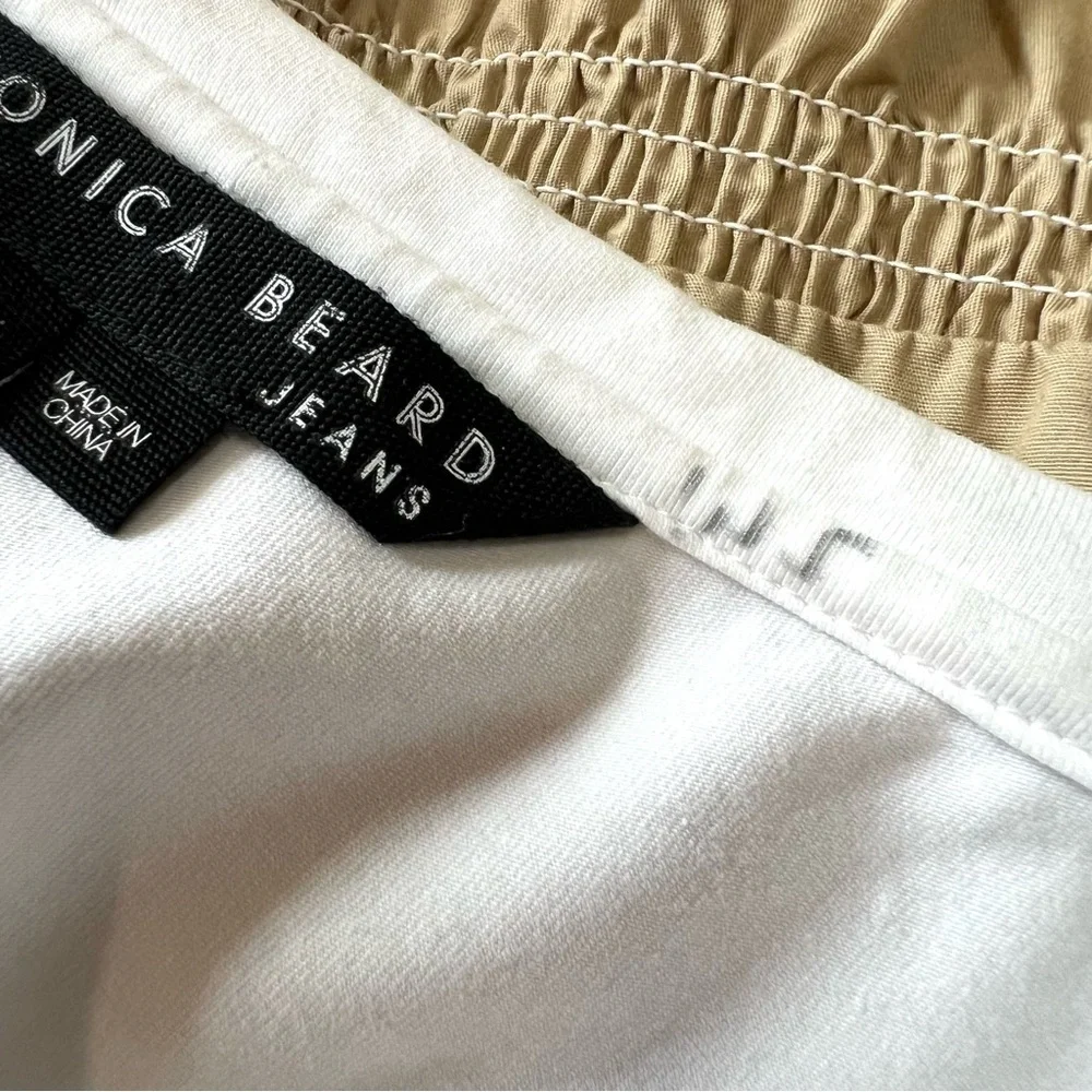 Veronica Beard Jeans Amaia Tiered Eyelet White Tan Combo Midi Dress Medium - Picture 10 of 13